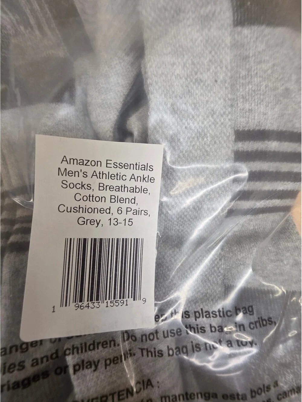 AMAZON ESSENTIALS MENS ATHLETIC ANKLE SOCKS BREATHABLE COTTON BLEND 6 PAIR 13‑15